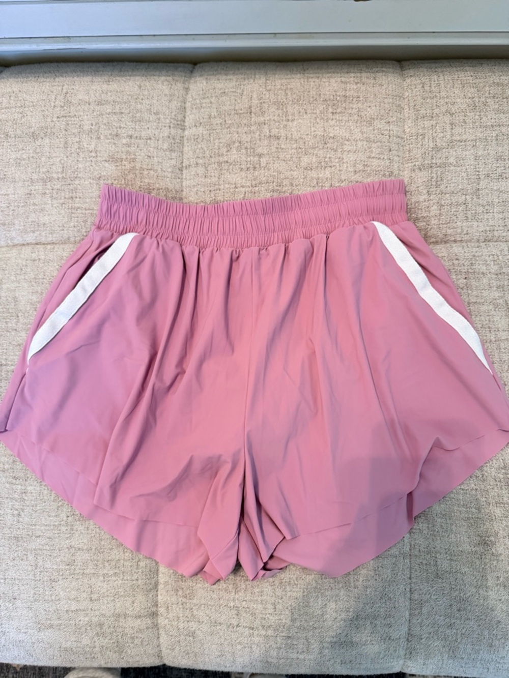 NWOT all in motion Pink Athletic Shorts with White Side Trim